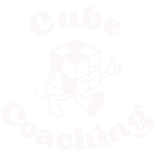 Logo of a happy rubik cube logo for Cube Coaching